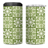 Omaomao Palaka Quilt Hawaii 4 in 1 Can Cooler Tumbler Hawaiian Tropical Monstera Sea Turtle LT14 One Size: 16 oz Green - Polynesian Pride