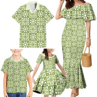 Omaomao Palaka Quilt Hawaii Family Matching Mermaid Dress and Hawaiian Shirt Hawaiian Tropical Monstera Sea Turtle
