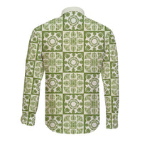 Omaomao Palaka Quilt Hawaii Long Sleeve Button Shirt Hawaiian Tropical Monstera Sea Turtle