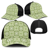Omaomao Palaka Quilt Hawaii Mesh Trucker Cap Hawaiian Tropical Monstera Sea Turtle