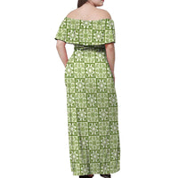 Omaomao Palaka Quilt Hawaii Off Shoulder Maxi Dress Hawaiian Tropical Monstera Sea Turtle LT14 - Polynesian Pride