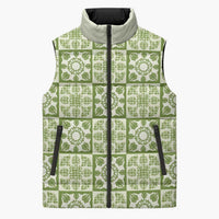 Omaomao Palaka Quilt Hawaii Sleeveless Puffer Jacket Hawaiian Tropical Monstera Sea Turtle