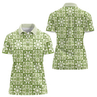 Omaomao Palaka Quilt Hawaii Women Polo Shirt Hawaiian Tropical Monstera Sea Turtle LT14 - Polynesian Pride