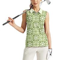 Omaomao Palaka Quilt Hawaii Women Sleeveless Polo Shirt Hawaiian Tropical Monstera Sea Turtle