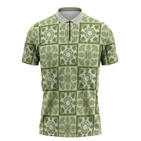 Omaomao Palaka Quilt Hawaii Zipper Polo Shirt Hawaiian Tropical Monstera Sea Turtle LT14 Green - Polynesian Pride