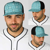 Cyan Palaka Quilt Hawaii Baseball Net Cap Hawaiian Tropical Monstera Sea Turtle