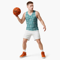 Cyan Palaka Quilt Hawaii Basketball Jersey Hawaiian Tropical Monstera Sea Turtle LT14 - Polynesian Pride