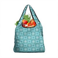 Cyan Palaka Quilt Hawaii Grocery Bag Hawaiian Tropical Monstera Sea Turtle