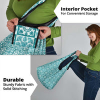 Cyan Palaka Quilt Hawaii Grocery Bag Hawaiian Tropical Monstera Sea Turtle