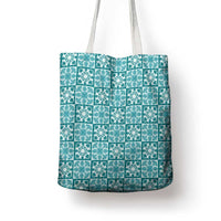 Cyan Palaka Quilt Hawaii Tote Bag Hawaiian Tropical Monstera Sea Turtle