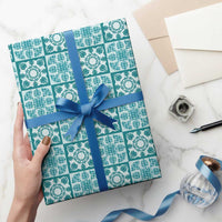 Cyan Palaka Quilt Hawaii Wrapping Paper Hawaiian Tropical Monstera Sea Turtle