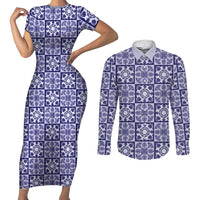 Polu Palaka Quilt Hawaii Couples Matching Short Sleeve Bodycon Dress and Long Sleeve Button Shirt Hawaiian Tropical Monstera Sea Turtle