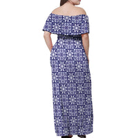 Polu Palaka Quilt Hawaii Off Shoulder Maxi Dress Hawaiian Tropical Monstera Sea Turtle LT14 - Polynesian Pride