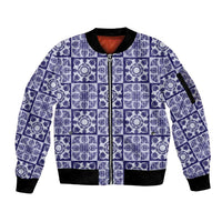 Polu Palaka Quilt Hawaii Sleeve Zip Bomber Jacket Hawaiian Tropical Monstera Sea Turtle