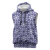 Polu Palaka Quilt Hawaii Sleeveless Hoodie Hawaiian Tropical Monstera Sea Turtle LT14 Blue - Polynesian Pride