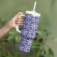 Polu Palaka Quilt Hawaii Tumbler With Handle Hawaiian Tropical Monstera Sea Turtle