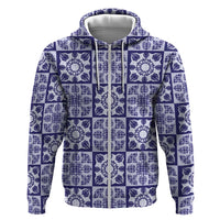Polu Palaka Quilt Hawaii Zip Hoodie Hawaiian Tropical Monstera Sea Turtle LT14 Zip Hoodie Blue - Polynesian Pride
