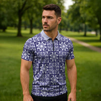 Polu Palaka Quilt Hawaii Zipper Polo Shirt Hawaiian Tropical Monstera Sea Turtle LT14 - Polynesian Pride