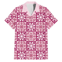 Akala Palaka Quilt Hawaii Family Matching Off Shoulder Maxi Dress and Hawaiian Shirt Hawaiian Tropical Monstera Sea Turtle LT14 Dad's Shirt - Short Sleeve Pink - Polynesian Pride