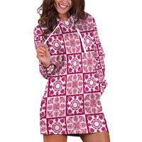 Akala Palaka Quilt Hawaii Hoodie Dress Hawaiian Tropical Monstera Sea Turtle LT14 Pink - Polynesian Pride