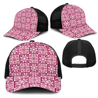 Akala Palaka Quilt Hawaii Mesh Trucker Cap Hawaiian Tropical Monstera Sea Turtle