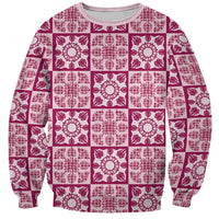 Akala Palaka Quilt Hawaii Sweatshirt Hawaiian Tropical Monstera Sea Turtle