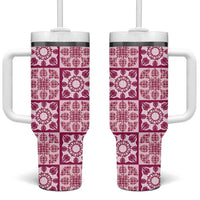 Akala Palaka Quilt Hawaii Tumbler With Handle Hawaiian Tropical Monstera Sea Turtle