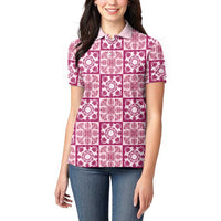 Akala Palaka Quilt Hawaii Women Polo Shirt Hawaiian Tropical Monstera Sea Turtle LT14 - Polynesian Pride