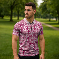 Akala Palaka Quilt Hawaii Zipper Polo Shirt Hawaiian Tropical Monstera Sea Turtle