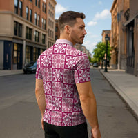 Akala Palaka Quilt Hawaii Zipper Polo Shirt Hawaiian Tropical Monstera Sea Turtle