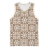 Beige Palaka Quilt Hawaii Basketball Jersey Hawaiian Tropical Monstera Sea Turtle