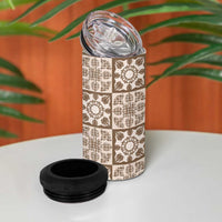 Beige Palaka Quilt Hawaii 4 in 1 Can Cooler Tumbler Hawaiian Tropical Monstera Sea Turtle LT14 - Polynesian Pride