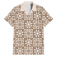 Beige Palaka Quilt Hawaii Family Matching Off The Shoulder Long Sleeve Dress and Hawaiian Shirt Hawaiian Tropical Monstera Sea Turtle