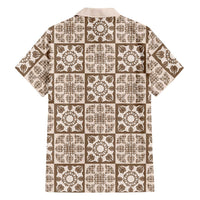 Beige Palaka Quilt Hawaii Family Matching Off The Shoulder Long Sleeve Dress and Hawaiian Shirt Hawaiian Tropical Monstera Sea Turtle