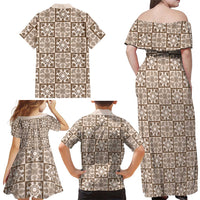 Beige Palaka Quilt Hawaii Family Matching Off Shoulder Maxi Dress and Hawaiian Shirt Hawaiian Tropical Monstera Sea Turtle LT14 - Polynesian Pride