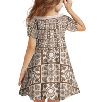 Beige Palaka Quilt Hawaii Family Matching Off Shoulder Short Dress and Hawaiian Shirt Hawaiian Tropical Monstera Sea Turtle LT14 - Polynesian Pride
