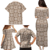 Beige Palaka Quilt Hawaii Family Matching Puletasi and Hawaiian Shirt Hawaiian Tropical Monstera Sea Turtle LT14 - Polynesian Pride