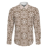 Beige Palaka Quilt Hawaii Family Matching Puletasi and Hawaiian Shirt Hawaiian Tropical Monstera Sea Turtle LT14 Dad's Shirt - Long Sleeve Beige - Polynesian Pride