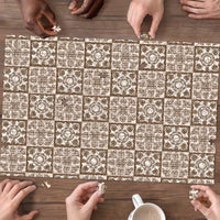 Beige Palaka Quilt Hawaii Puzzle Hawaiian Tropical Monstera Sea Turtle