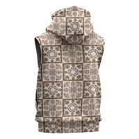 Beige Palaka Quilt Hawaii Sleeveless Zip Hoodie Hawaiian Tropical Monstera Sea Turtle