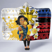 Personalised Philippines Women's Day Hooded Blanket Filipino Golden Sun With Polynesian Pattern