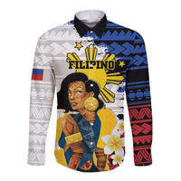 Personalised Philippines Women's Day Long Sleeve Button Shirt Filipino Golden Sun With Polynesian Pattern LT14 Unisex Red - Polynesian Pride