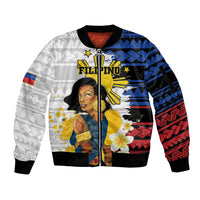 Personalised Philippines Women's Day Sleeve Zip Bomber Jacket Filipino Golden Sun With Polynesian Pattern LT14 Unisex Red - Polynesian Pride