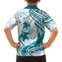 Cyan Polynesia Kid Hawaiian Shirt Polynesian Turtle Shark Tattoo Tropical Vintage LT14 - Polynesian Pride