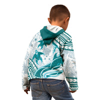 Cyan Polynesia Kid Hoodie Polynesian Turtle Shark Tattoo Tropical Vintage LT14 - Polynesian Pride