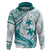 Cyan Polynesia Zip Hoodie Polynesian Turtle Shark Tattoo Tropical Vintage LT14 Pullover Hoodie Cyan - Polynesian Pride