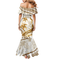 Gold Polynesia Family Matching Mermaid Dress and Hawaiian Shirt Polynesian Turtle Shark Tattoo Tropical Vintage LT14 - Polynesian Pride