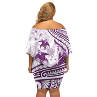 Purple Polynesia Off Shoulder Short Dress Polynesian Turtle Shark Tattoo Tropical Vintage LT14 - Polynesian Pride