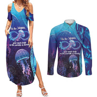 Polynesia Jellyfish Memorial Personalised Couples Matching Summer Maxi Dress and Long Sleeve Button Shirt Infinity Jellies Polynesian Pattern