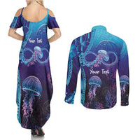 Polynesia Jellyfish Memorial Personalised Couples Matching Summer Maxi Dress and Long Sleeve Button Shirt Infinity Jellies Polynesian Pattern